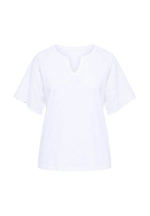 Ulla Popken, TEXTURED SLEEVE SPLIT NECK TEE - T-shirt con stampa - snow white