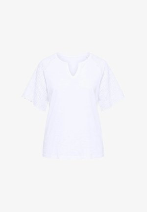 Ulla Popken, TEXTURED SLEEVE SPLIT NECK TEE - T-shirt con stampa - snow white