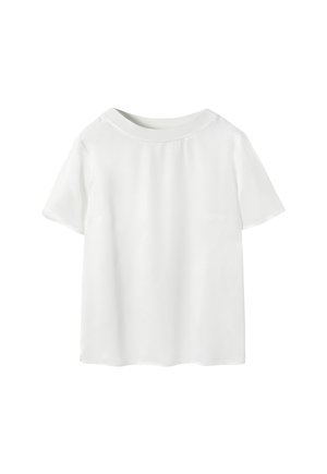 White short-sleeve T-shirt with a round neckline. The fabric appears smooth and lightweight, featuring no visible patterns or accents.
