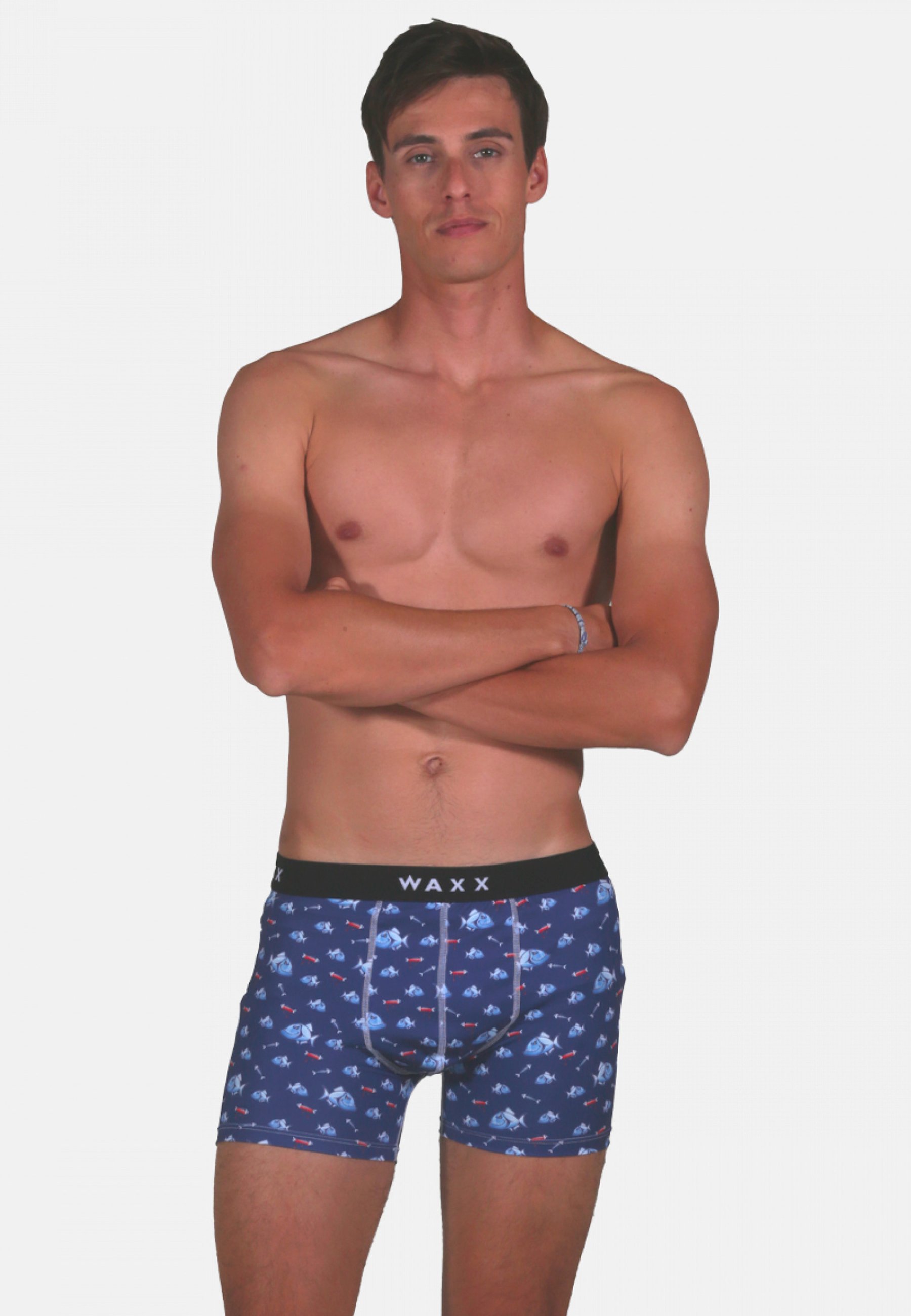 Boxer Homme Imprimé Poisson Bleu – Respirant, Extensible – Taille S à 2XL – Mélange Polyester/Élasthanne