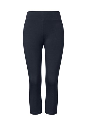 Marinblå capri leggings i stretchtyg. Har en bred elastisk midja och en slät yta, som slutar ovanför vristen.