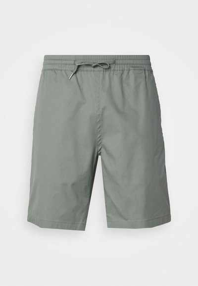 Grau Shorts aus leichtem Stoff, mit elastischem Bund und Kordelzug, knielang und mit glatter Oberfläche.