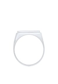 Silberner Metallring mit glatter, flacher Oberseite und abgerundetem Band. Minimalistisches Design, polierte Oberfläche, keine komplizierten Akzente oder Muster.