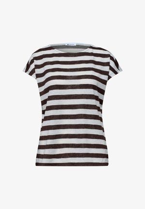 Street One, DROP-SHOULDER SHIRT WITH STRIPES AND GLITTER - T-shirt imprimé - espresso brown