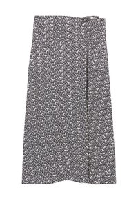 Jupe fluide en noir et blanc, ornée de motifs paisley délicats. Le matériau est léger avec une texture lisse. Détail d'un seul pli inclus.