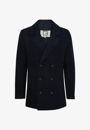 Jūras spēku divrinda vilnas mētelis ar izgrieztiem klāriem, sešām melnām pogām, sānu kabatām un gludu struktūru. Uz etiķetes iekļauts logo.