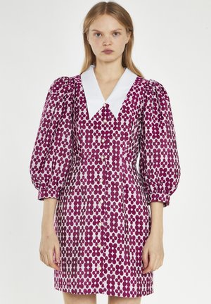 COLLARED MINI - Shirt dress - magenta flower brocade