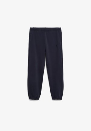 Marineblauwe sweatpants met een elastische tailleband en boorden, voorzien van een klein logo aan de voorkant. Gemaakt van zachte, gestructureerde stof.
