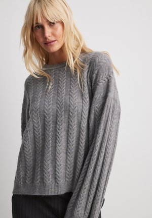 MIT ZOPFMUSTER - Jersey de punto - grey melange