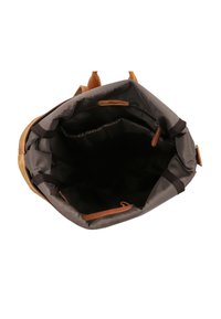 Ruda drobės rankinė su pilku pamušalu. Turi erdvų vidų, odinius akcentus ir kelis skyrius organizavimui. Tvirti dirželiai.