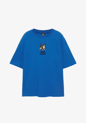 PULL&BEAR, CAT GRAPHIC - T-SHIRT - T-shirt con stampa - mottled dark blue
