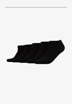 Schwarze Knöchelsocken, nahtloses Design, weiches Material, gerippte Bündchen und verstärkte Spitze. Im Fünferpack, mit einheitlicher Farbe und Stil.