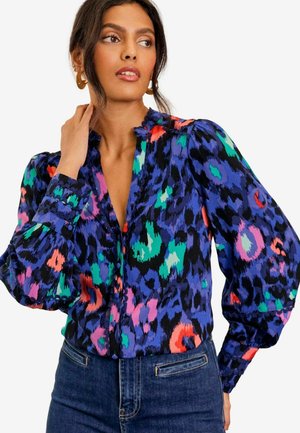 PETITE FIT - RIC RAC NOTCH NECK LONG SLEEVE  - Blus - blue animal