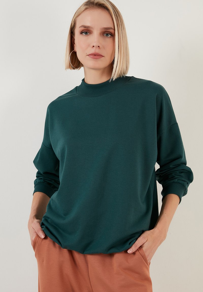 LELA HIGH COLLAR  - Sportska majica - dark green melange