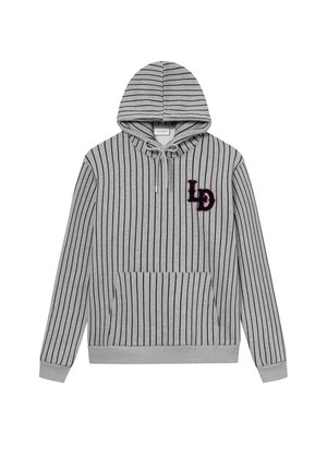 Szara, w paski hoodie wykonana z miękkiego materiału. Posiada frontową kieszeń, regulowany kaptur ze sznurkiem oraz haftowane logo po lewej stronie klatki piersiowej.