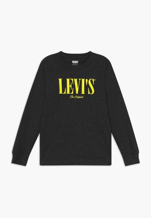 Dunkelgraues Langarmshirt mit leuchtend gelbem Schriftzug "LEVI'S The Original" mittig auf der Vorderseite.