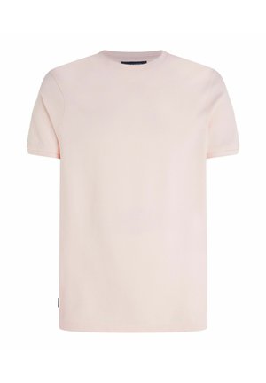Helles rosa T-Shirt mit kurzen Ärmeln und Rundhalsausschnitt, aus glattem Stoff gefertigt, mit einem minimalistischen Design ohne sichtbare Muster oder Akzente.