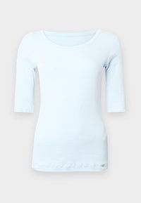 Lichtblauw, nauwsluitend shirt met lange mouwen en een ronde halslijn, met een zachte, gladde textuur. Voorzien van een klein logo aan de zoom.