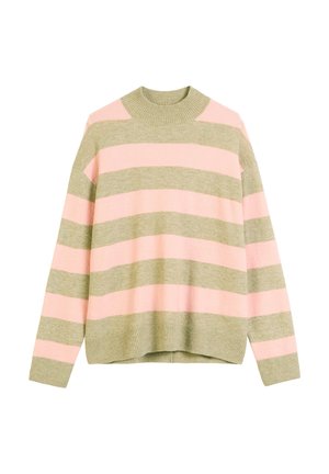 Gestreifter Pullover in Grün und Pink, mit einem gerippten Rundhalsausschnitt und Bündchen, aus weichem Strickstoff mit lockerer Passform.