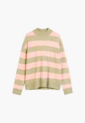 Gestreifter Pullover in Grün und Pink, mit einem gerippten Rundhalsausschnitt und Bündchen, aus weichem Strickstoff mit lockerer Passform.