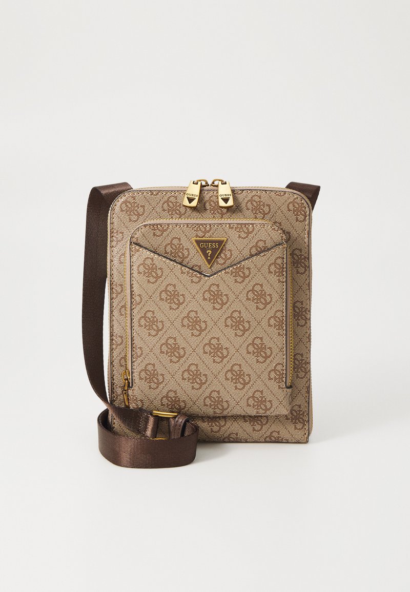 Guess - SIENA FLAT CROSSBODY ZIP - Soma ar siksnu pāri ķermenim - beige/brown, Palielināt