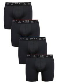 Set di boxer neri con elastico in vita "NEXT ACTIVE". Ogni paio presenta un colore di accentuazione diverso sull'elastico: rosso, blu e grigio.