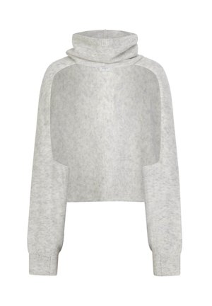 Lichtgrijze cropped trui met lange mouwen en een losse turtleneck kraag, gemaakt van zachte brei-stof.
