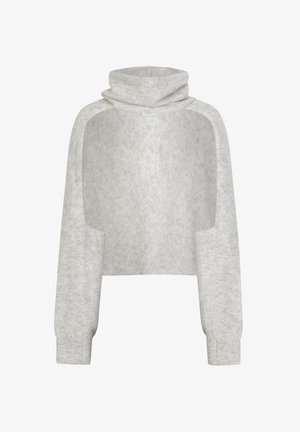 Lichtgrijze cropped trui met lange mouwen en een losse turtleneck kraag, gemaakt van zachte brei-stof.