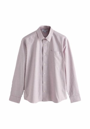 Garas piedurknes, pogu krekls sarkanos un baltos svītrās, izgatavots no viegla auduma, ar krūškurvja kabatu un klasisku apkakles dizainu.