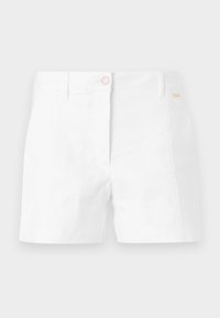 Hvite bomullsshorts med rett snitt, med knappelukking foran og sidelommer. Jevn tekstur med minimal detaljering.