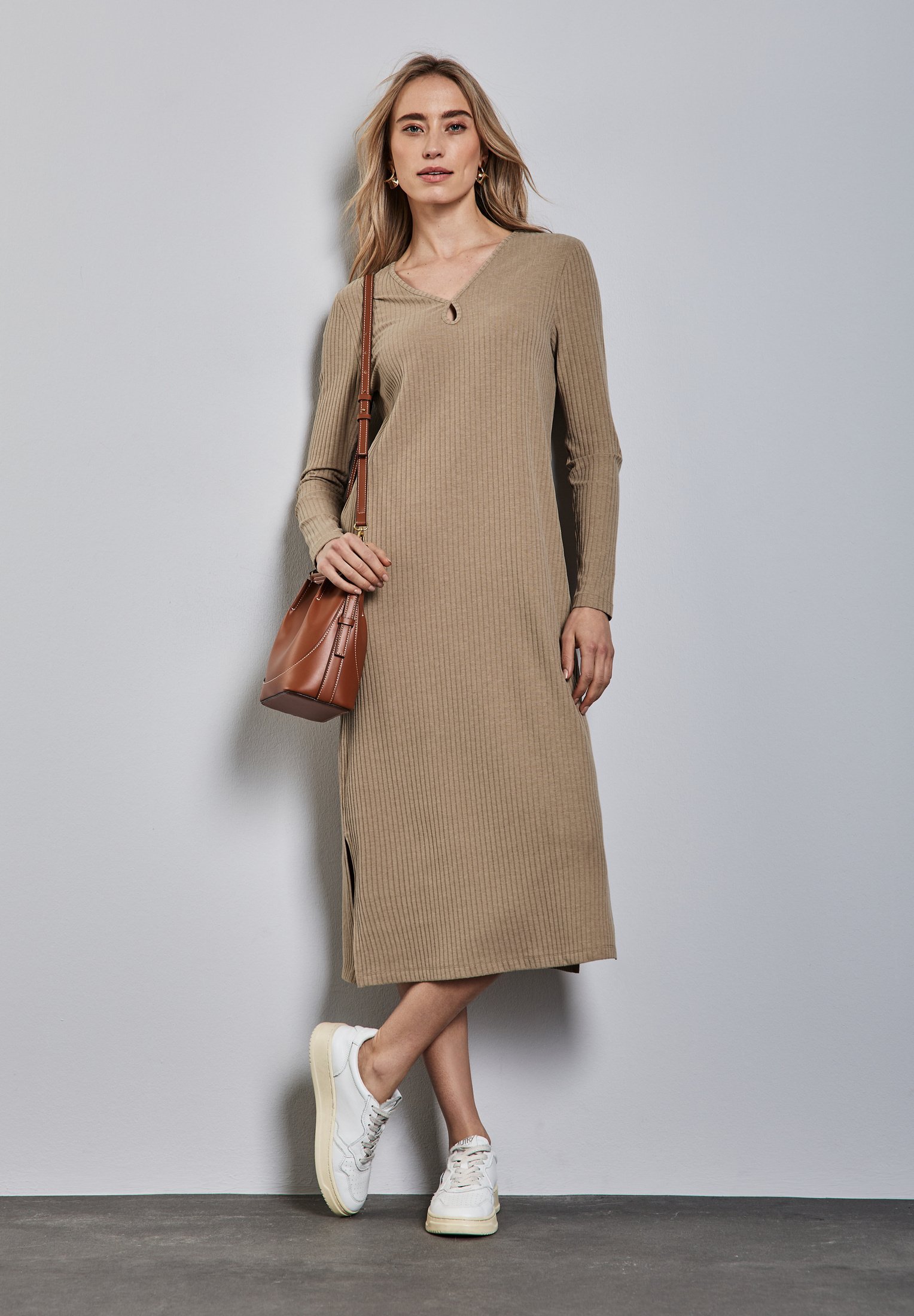 Fransen Strickkleid Beige Braun Street One Strickkleid Beige/sand