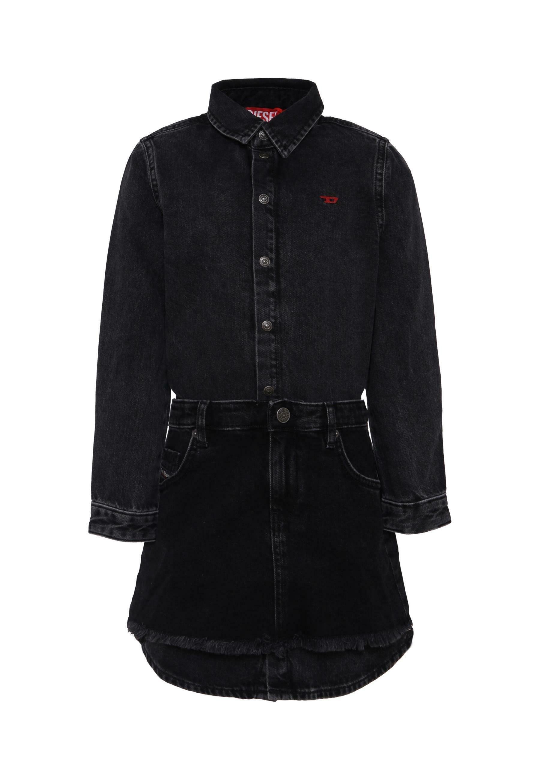 Lange Mouwen Spijkerjurkje Zwart Recht Model Jeansjurk Lange Mouw