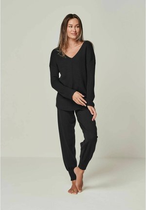 MERINO WOLLE ELEGANTES LOUNGEWEAR SET 2 TEILIG - Nachtwäsche Set - black
