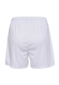 Vita shorts tillverkade av ett lätt och jämnt tyg. Har en elastisk midja och en enkel design utan extra detaljer eller mönster.