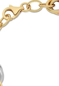 Gold and silver chain bracelet featuring interlocking links, a lobster clasp, and a polished metallic finish with a smooth texture.