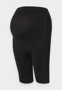 Svarta gravida shorts med en figurnära design, stretchigt tyg och en slät yta. Längd till mitten av låret med resårmidja.