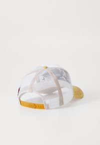 Adjustable cap featuring a white mesh body, yellow fabric brim, and a yellow snapback closure. Subtle stitching detail on the brim.