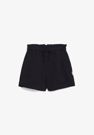 Zwarte katoen shorts met een drawstring tailleband, zijzakken en een relaxte pasvorm. Glad textuur met een eenvoudig ontwerp.