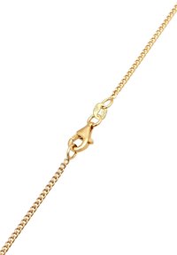 Goldene Kette mit strukturiertem Design, bestehend aus kleinen, ineinandergreifenden Gliedern. Karabinerverschluss mit eingravierten Details.