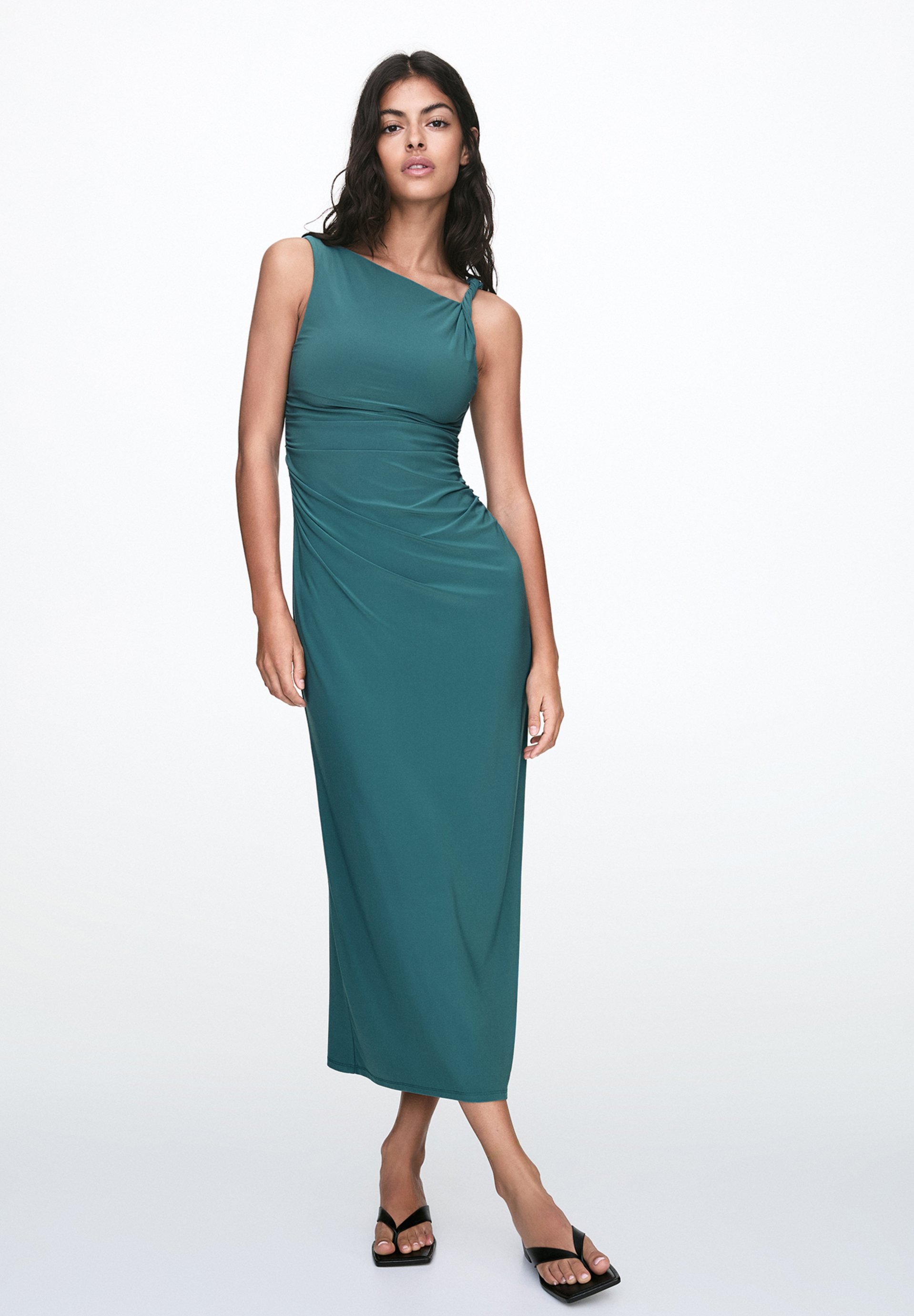 PULL&BEAR ASYMMETRIC GATHERED - Maxikleid - dark green/dunkelgrün 