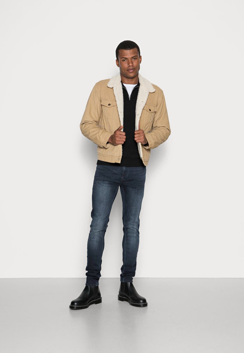 Casual Beige Sherpa Jacket Mens Jacket Jaqueta Jeans Sherpa