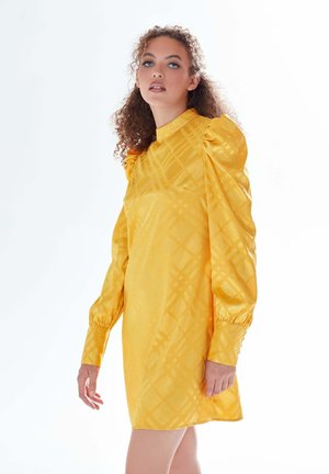 CHECK MINI WITH HIGH NECK PUFF SLEEVE - Day dress - mustard yellow