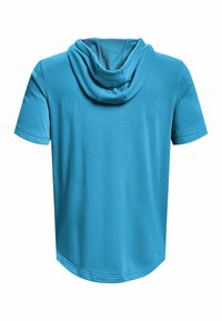 Krátký rukáv, lehká mikina s kapucí v jasně modré barvě s hladkým povrchem a zakřiveným lemem, se měkkou kapucí na zadní straně.