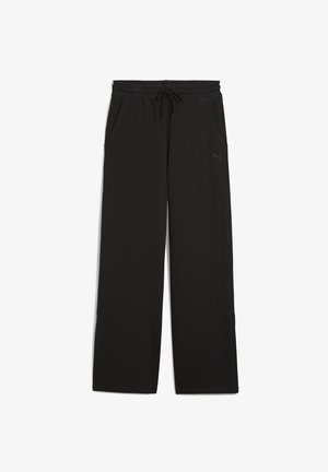 Pantaloni da jogging neri a gamba larga realizzati in tessuto morbido, dotati di una vita elastica con cordoncino, due tasche laterali e un accento con logo.