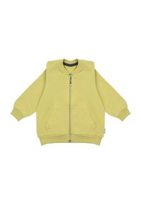 Żółta bluza z kapturem na zamek błyskawiczny z przodu, z ściągaczami na rękawach i dwoma przednimi kieszeniami. Wykonana z miękkiego materiału o luźnym kroju.