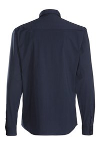 Marineblaues Langarmhemd mit Button-Down-Kragen, tailliertem Schnitt und Manschetten mit einem Knopf, aus einem glatten, gewebten Stoff gefertigt.