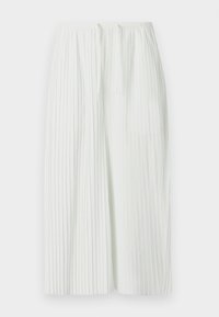 Pantalon blanc plissé taille haute à jambes larges, muni d'une ceinture élastique et d'un cordon de serrage, présenté sur un fond uni.