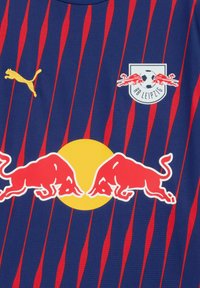 Puma särgil on sinine alus koos punaste vertikaalsete triipudega, kollase ringiga ja punase härgiga logodega. Ka RB Leipzigi embleem on nähtav.