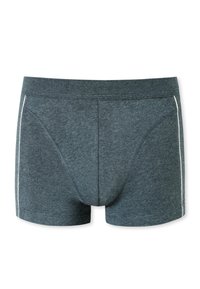 Boxer shorts de hombre en gris oscuro con una textura suave, que presentan detalles laterales en blanco y un diseño ajustado.