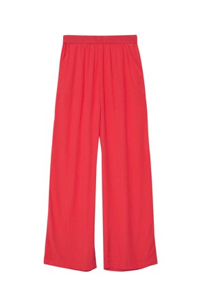 Rode wijde broek met elastische tailleband en zijzakken, gemaakt van lichtgewicht stof.